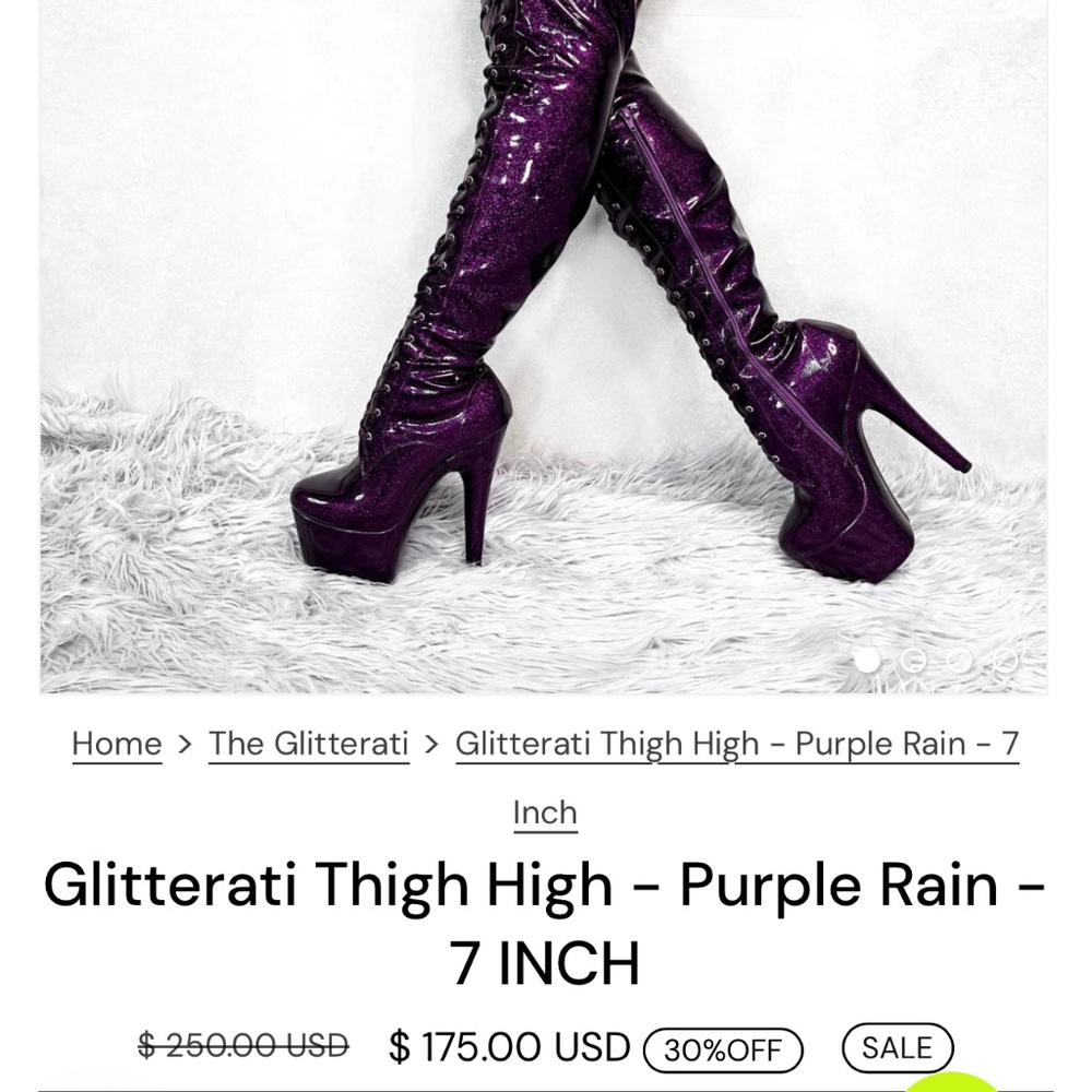 Glitterati Thigh High - Purple Rain - 7 INCH - Hella Heels Pole Heels